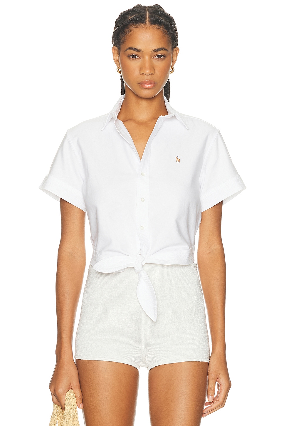 Image 1 of Polo Ralph Lauren Tie Front Blouse in Bsr White