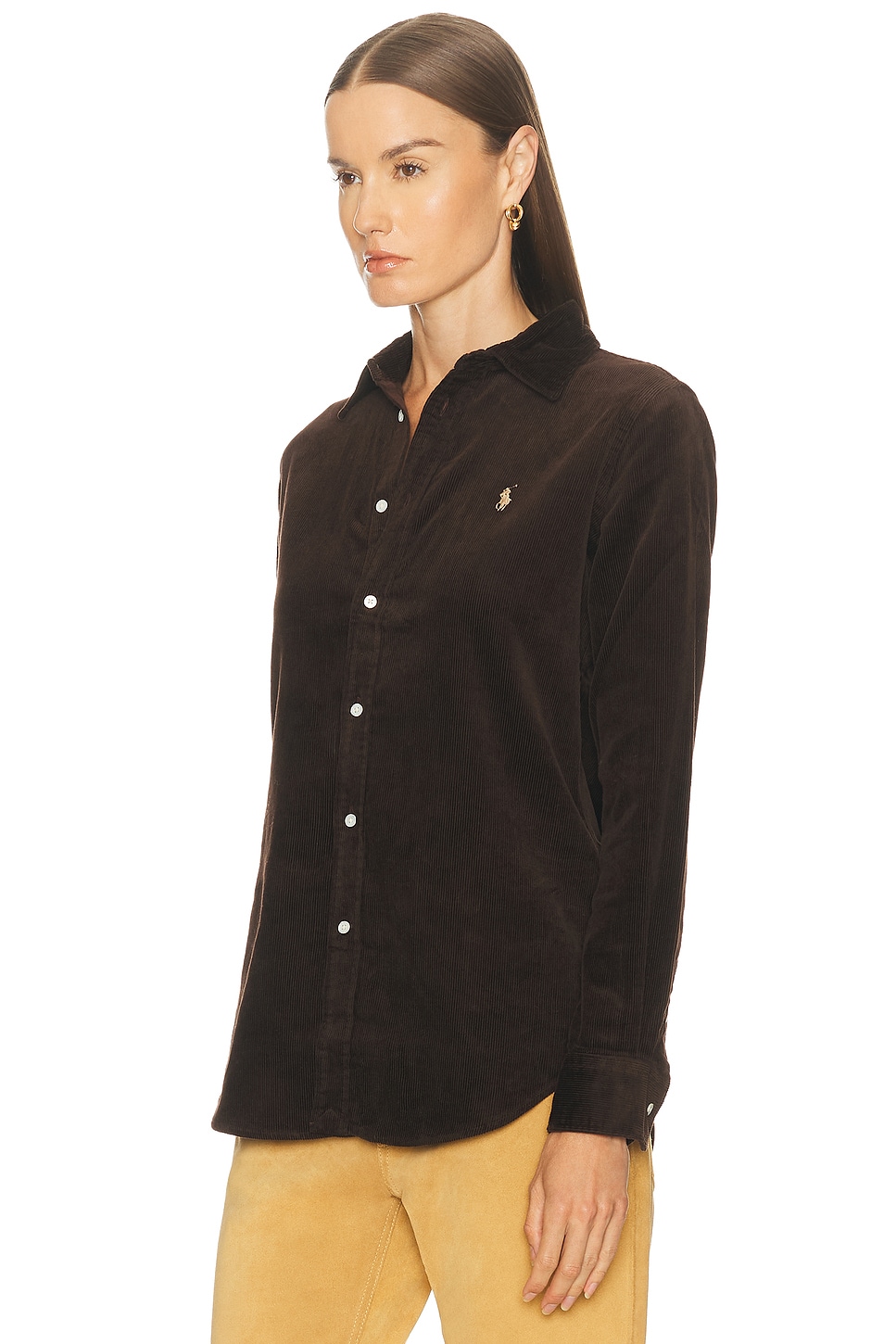 Polo Ralph Lauren Womens Dark Beech Polo-pony Embroidered Cotton-corduroy Shirt In Brown
