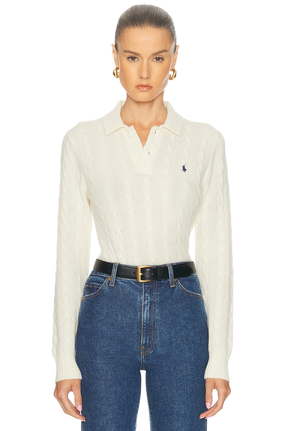 Image 1 of Polo Ralph Lauren Long Sleeve Polo Top in Authentic Cream