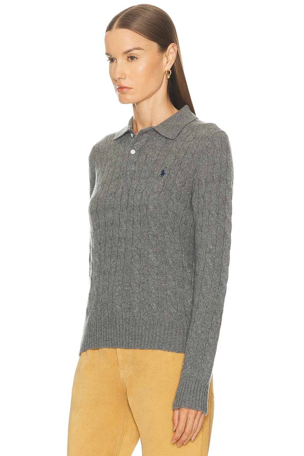 Polo Ralph Lauren Ralph Lauren Gray Wool And Cashmere Braided Polo Shirt In Gray