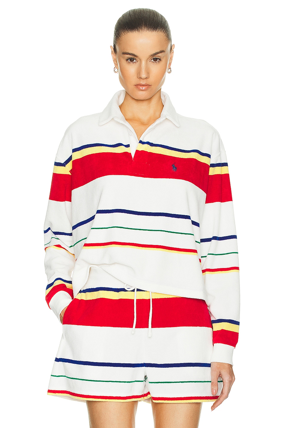 Image 1 of Polo Ralph Lauren Terry Cotton Rugby Stripe Shirt in Multi Stripe