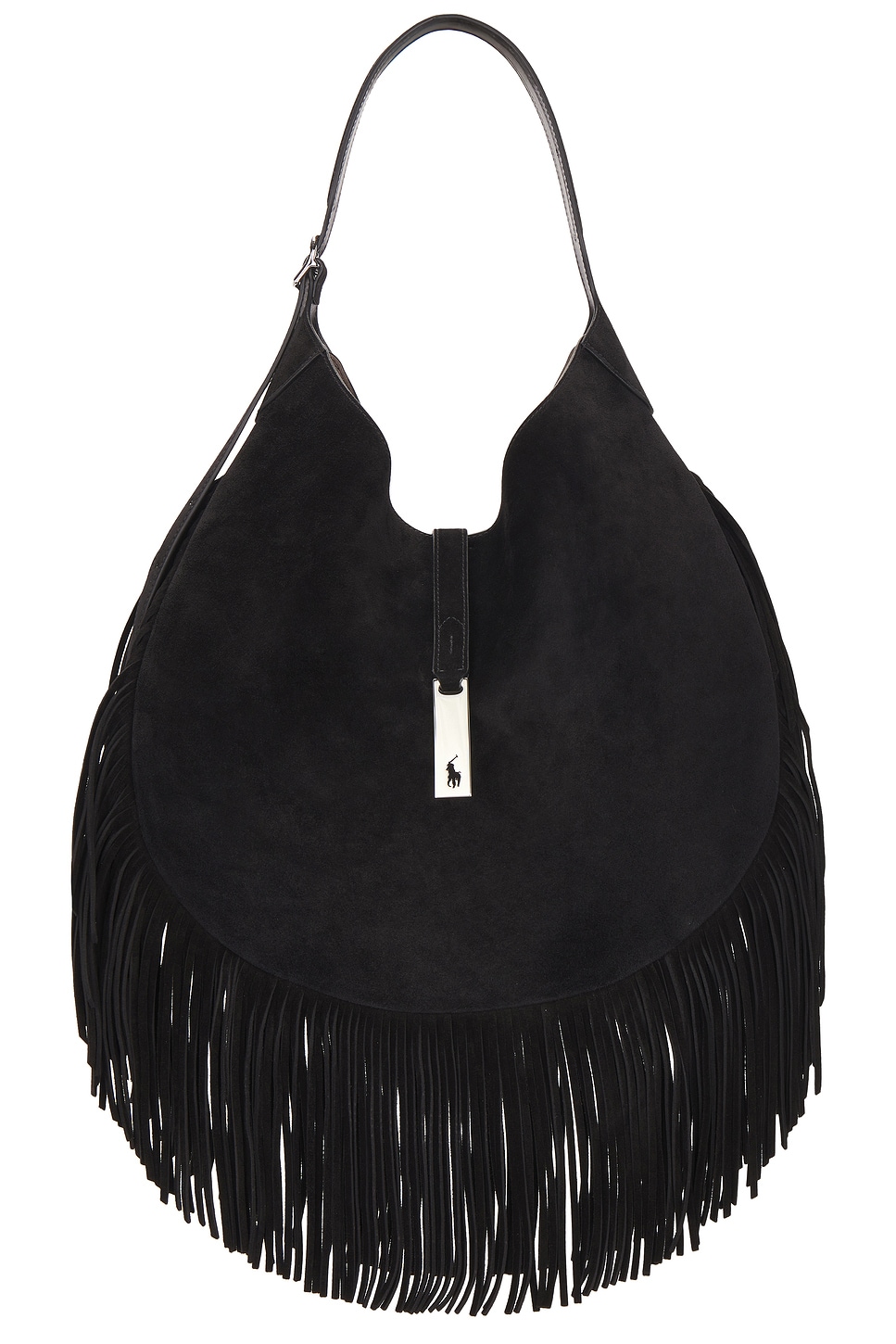 Polo Ralph Lauren Large Fringe Suede Id Shoulder Bag In Black