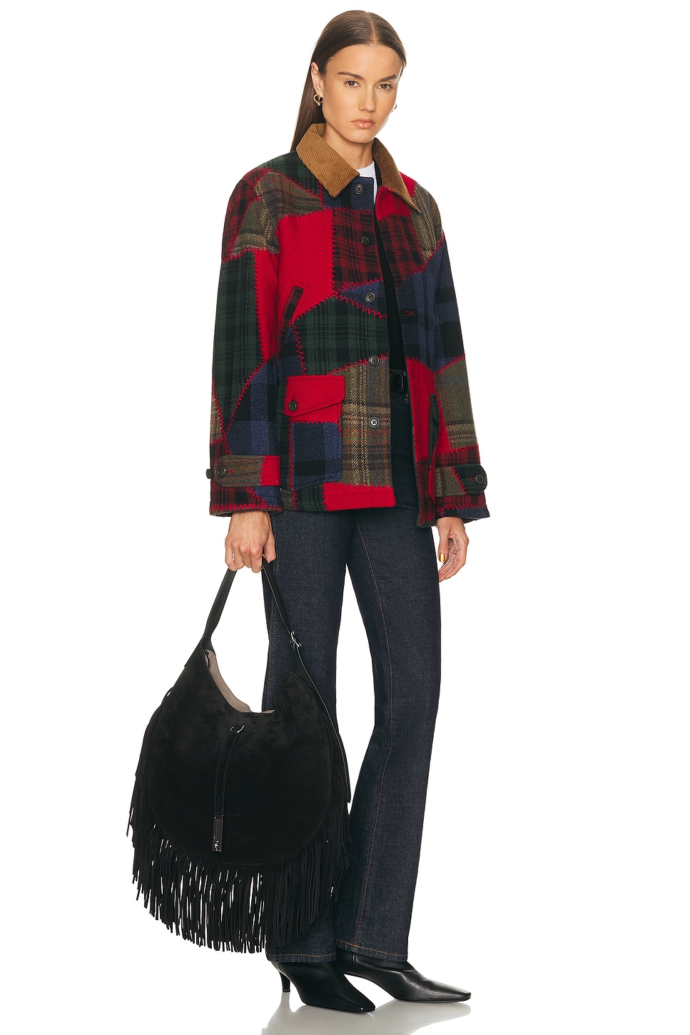 Polo Ralph Lauren Large Fringe Suede Id Shoulder Bag In Black