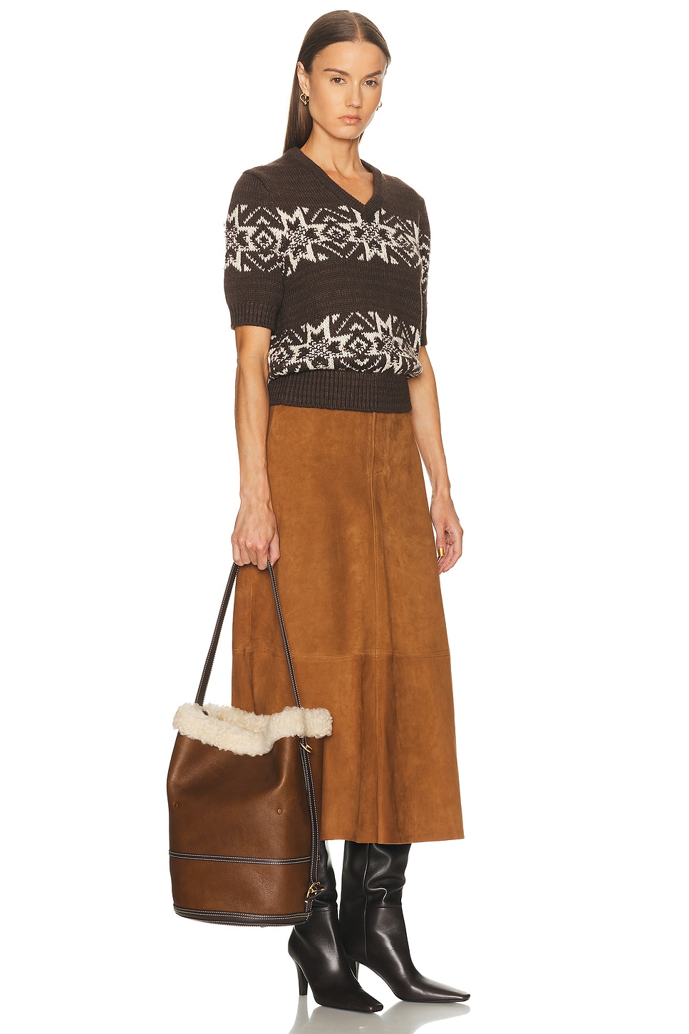 Polo Ralph Lauren Bellport Shearling Sling Bucket Bag In Brown