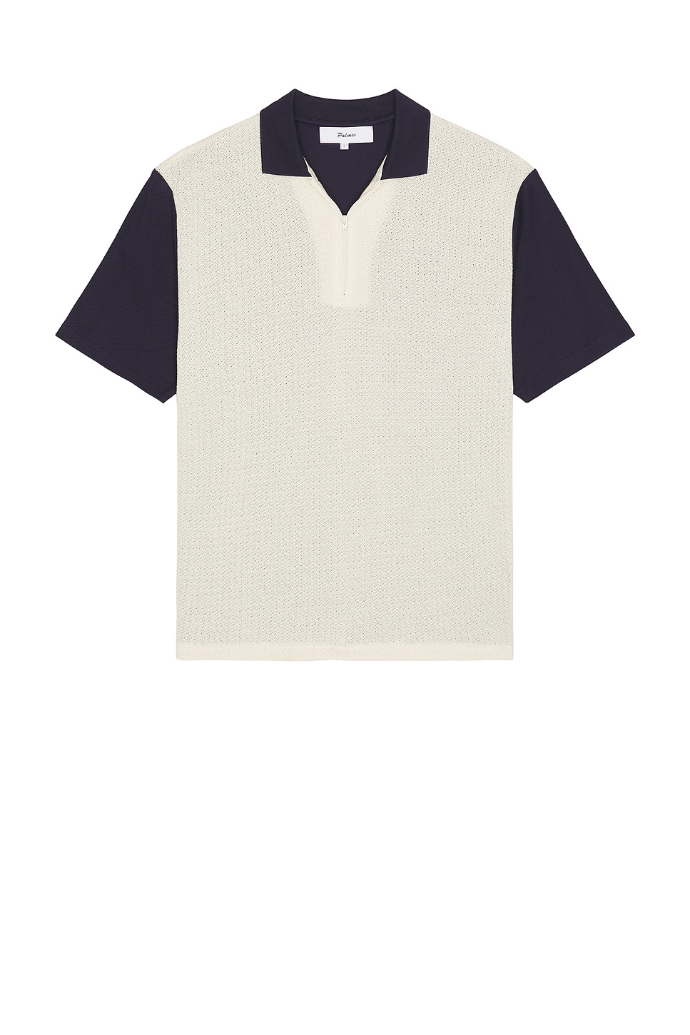 Textured Zip Polo in Navy