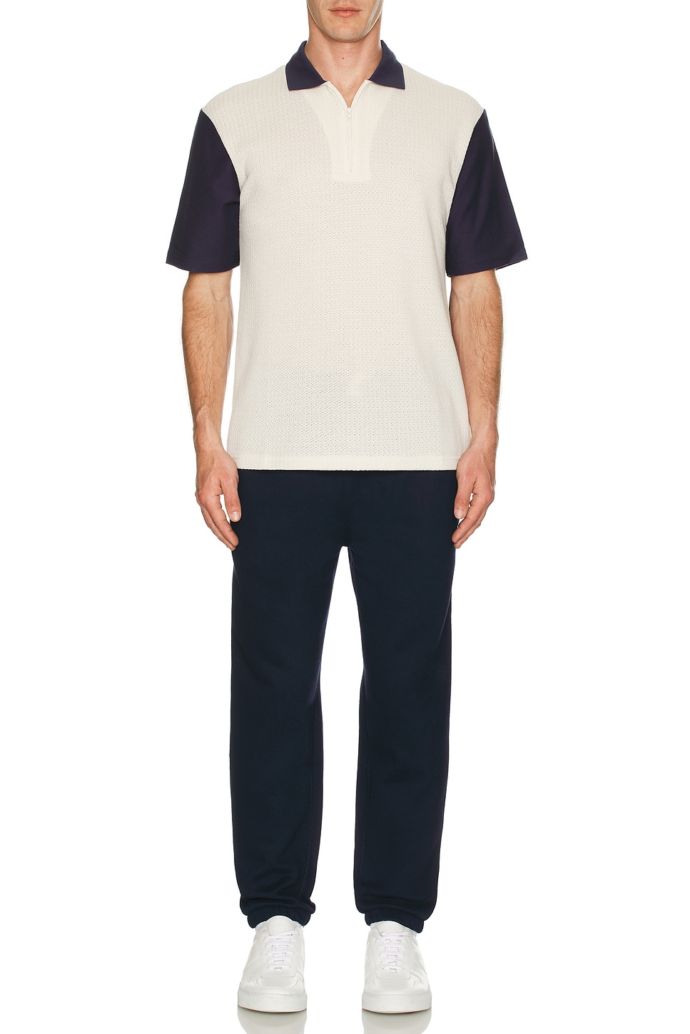 Image 1 of Palmes Textured Zip Polo in Dark Blue