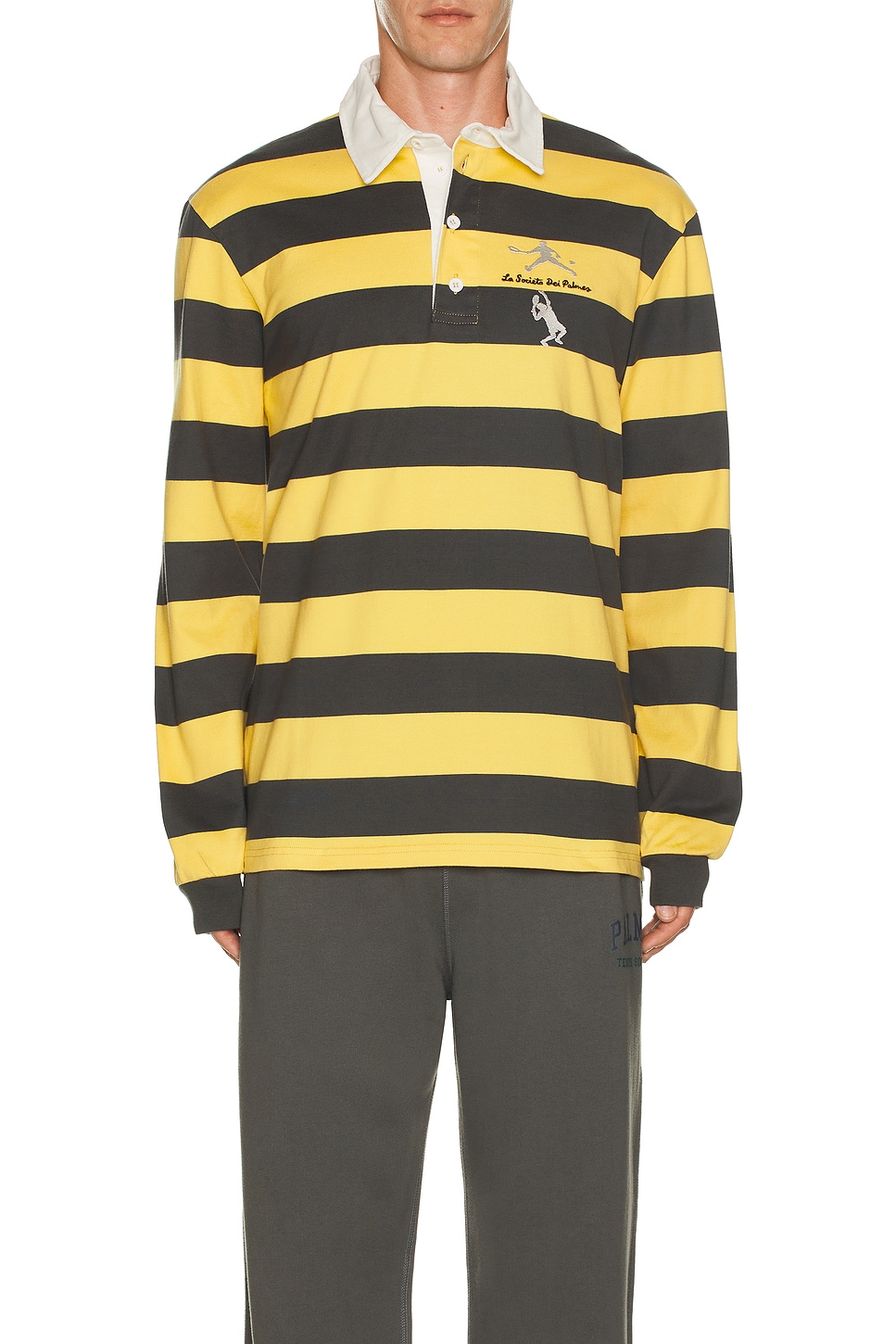 Image 1 of Palmes Society Rugby Shirt in Charcoal-yellow