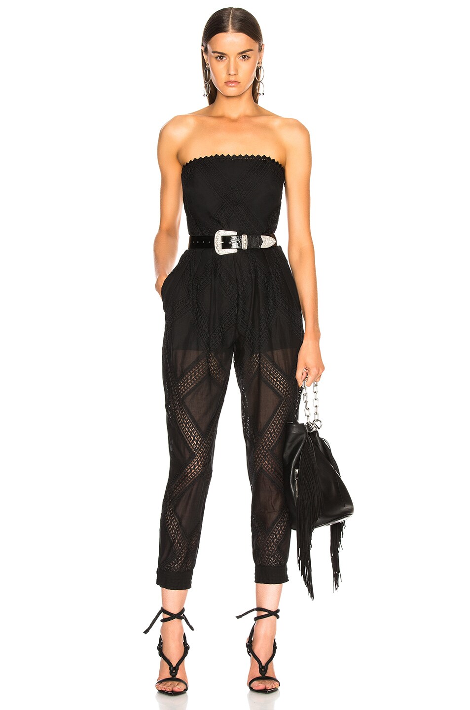 Image 1 of Philosophy di Lorenzo Serafini Strapless Belted Waist Jumpsuit in Black