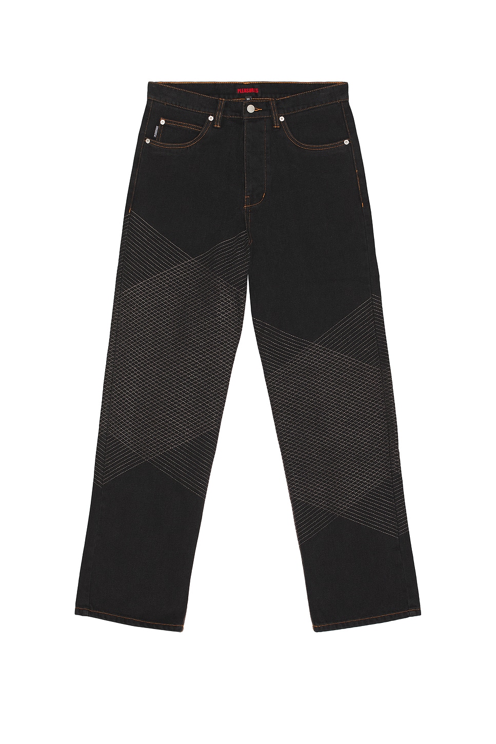 Image 1 of Pleasures Grid Embroidered Baggy Jeans in Black