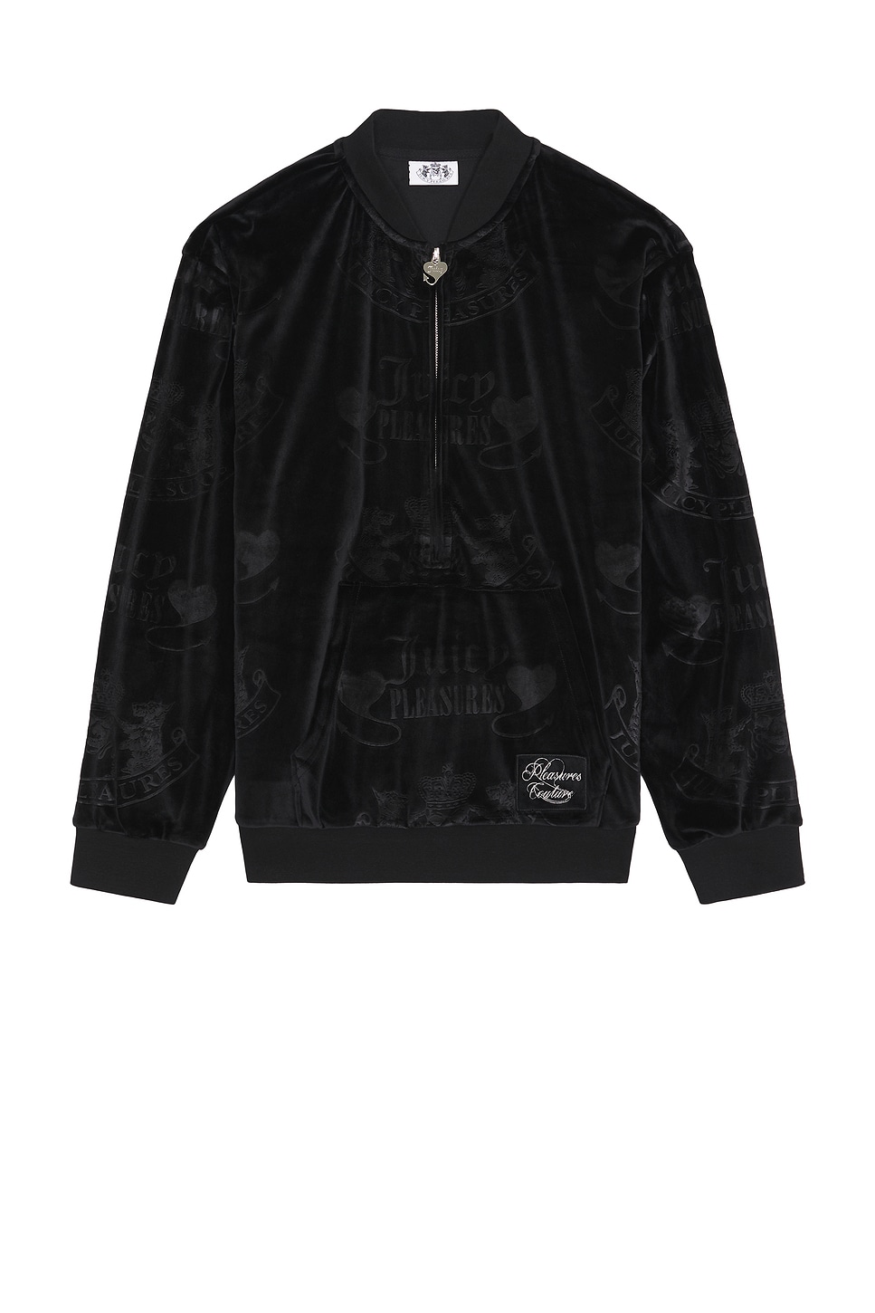 Image 1 of Pleasures Crest Velour Quarter Zip in Black