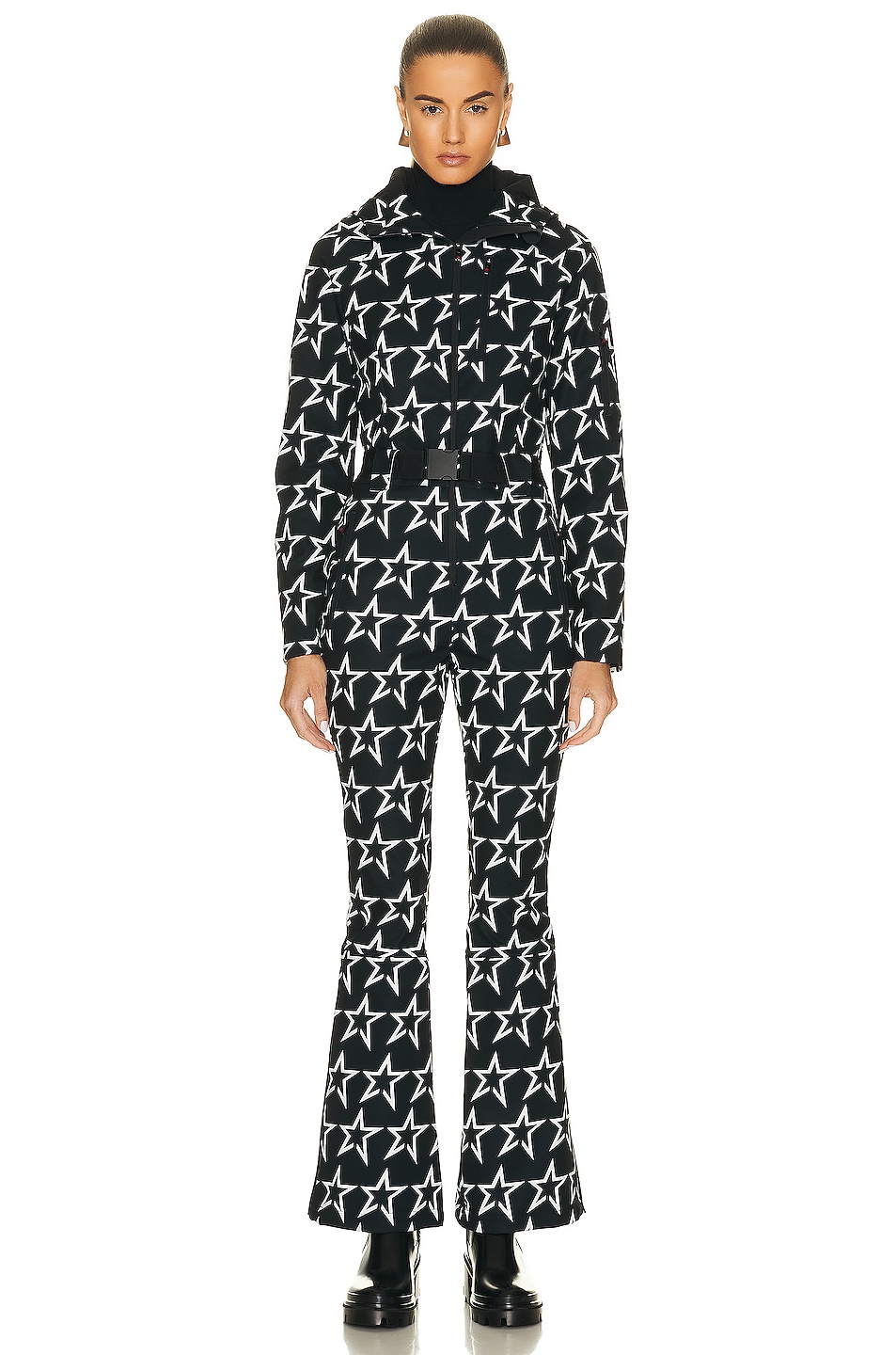 Image 1 of Perfect Moment Star Suit Jumpsuit in Black & Snow White