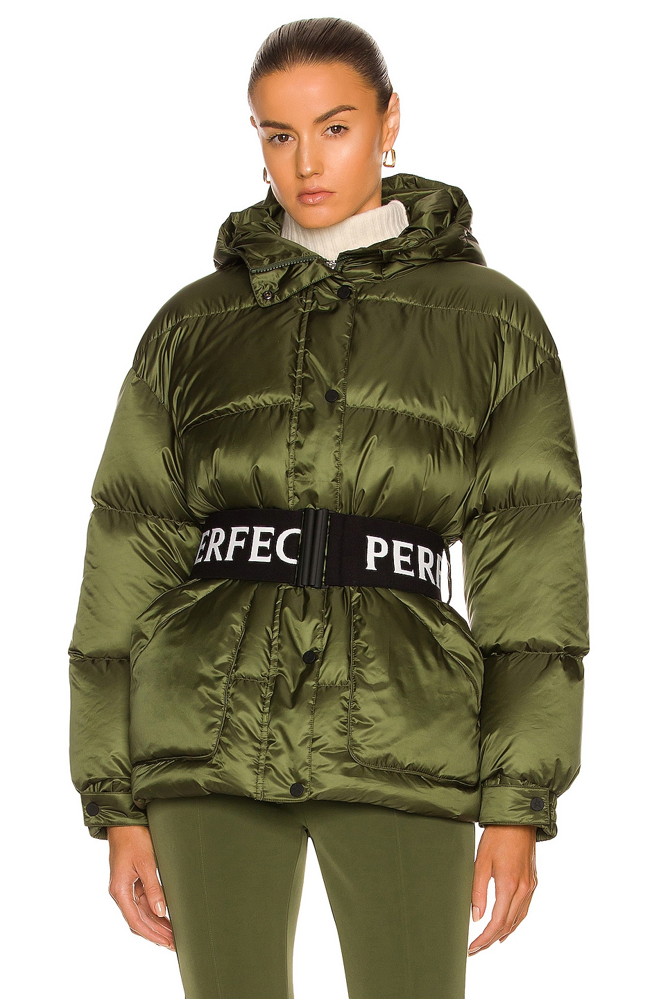 Image 1 of Perfect Moment Oversized Parka II Jacket in Dark Green & Lemon