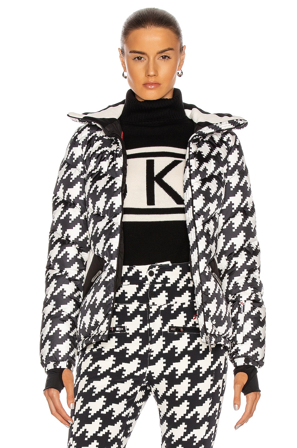 Image 1 of Perfect Moment Apres Duvet Jacket in Black & Snow White Houndstooth