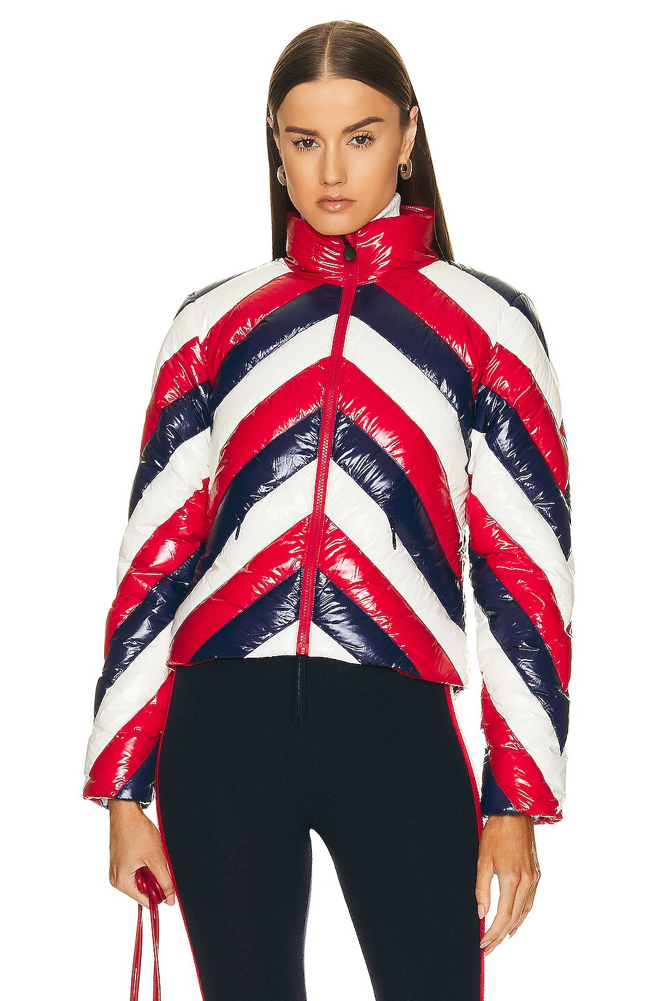 Image 1 of Perfect Moment Mini Stripe Duvet Jacket in Red Rainbow Cire