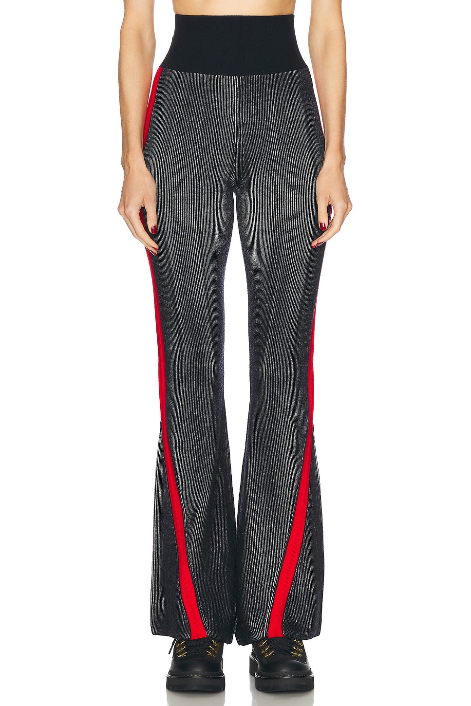 Image 1 of Perfect Moment Evie Knitted Flare Legging in Dark Charcoal Blue, Red, & Snow White