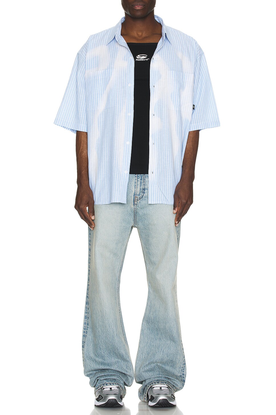 Boxy P P.A.M. Perks and Mini Cadence Boxy Short Sleeve Shirt in Blue Stripe | FWRD