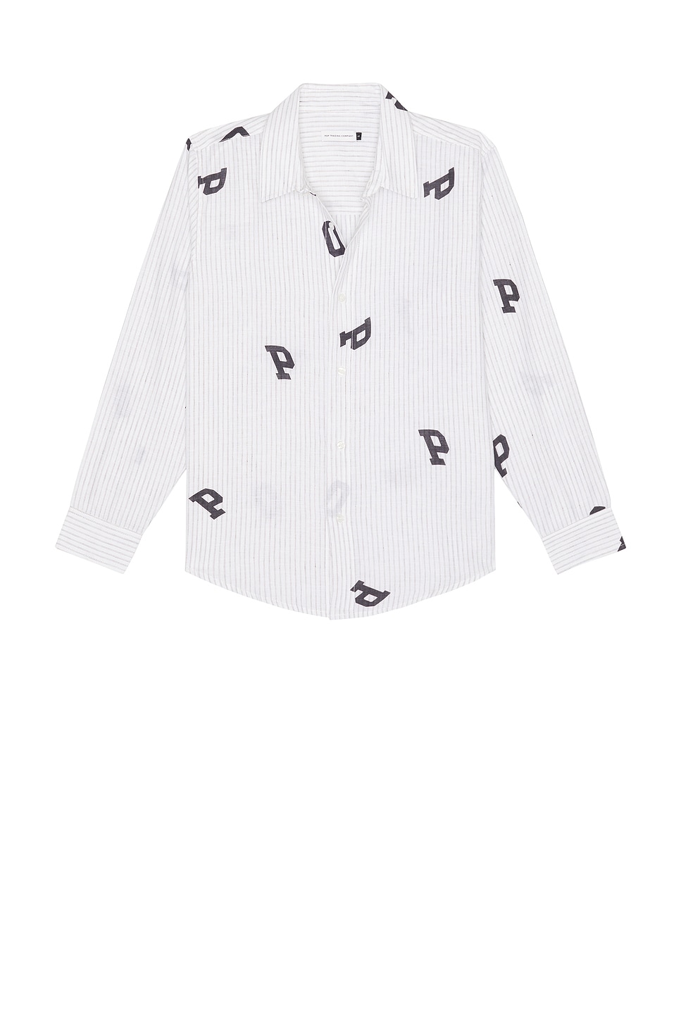 Image 1 of Pop Trading Company Letters Striped Pop Shirt in White Linen