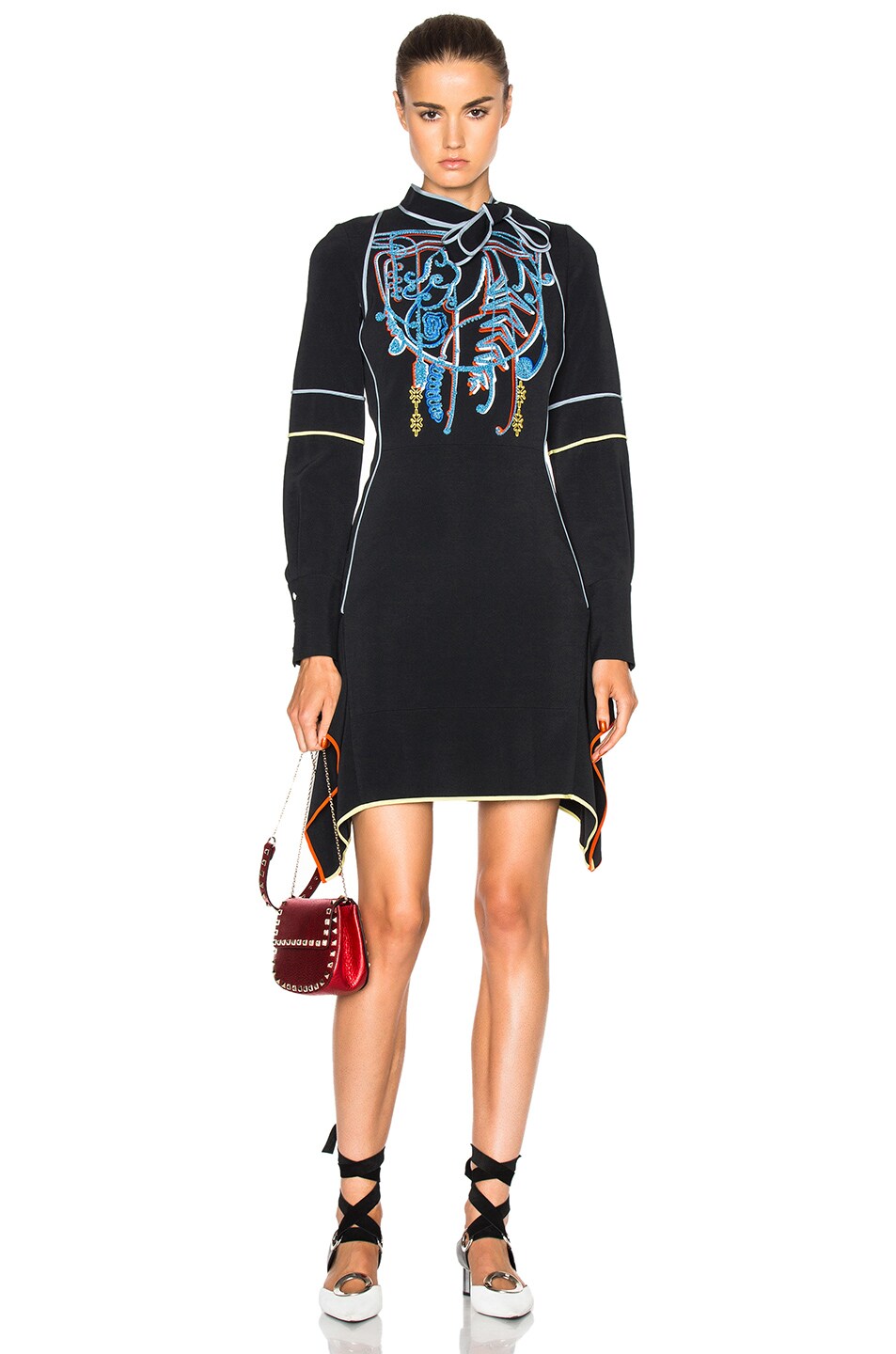 Image 1 of Peter Pilotto Cady Embroidered Mini Tie Dress in Black