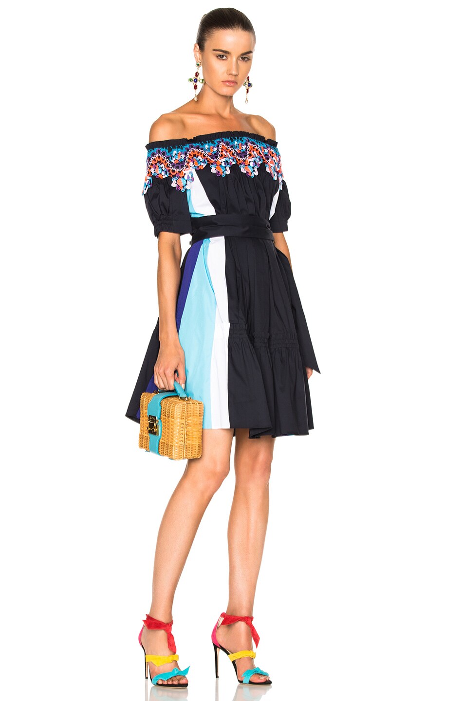 Image 1 of Peter Pilotto Paneled Cotton Lace Dress in Navy