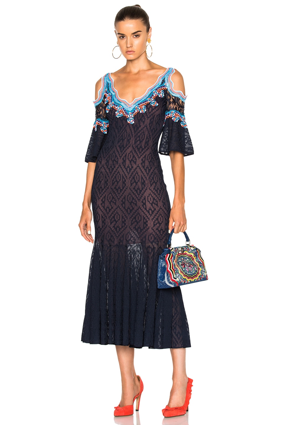Image 1 of Peter Pilotto Lace Jacquard Knit Dress in Navy