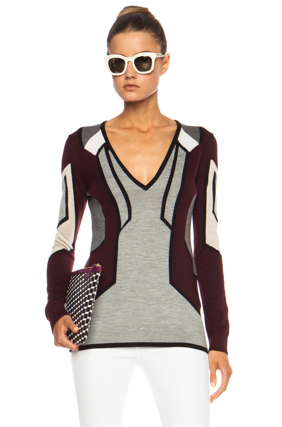 Image 1 of Peter Pilotto V-Neck Wool-Blend Sweater in Grey