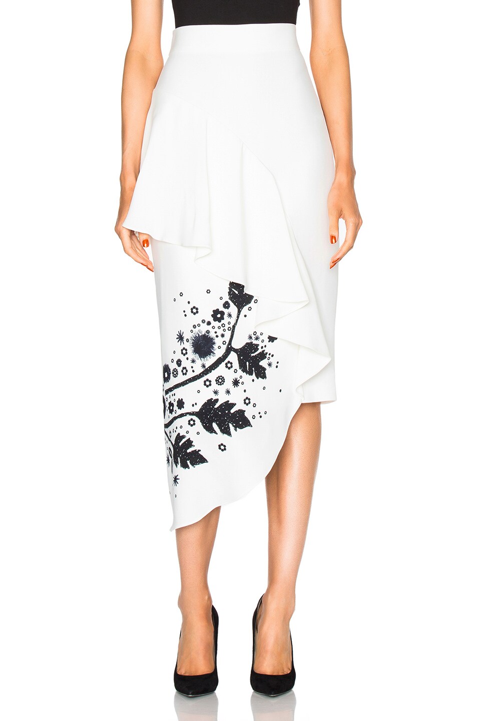 Image 1 of Peter Pilotto Printed Cady Skirt in Black & White Leaf