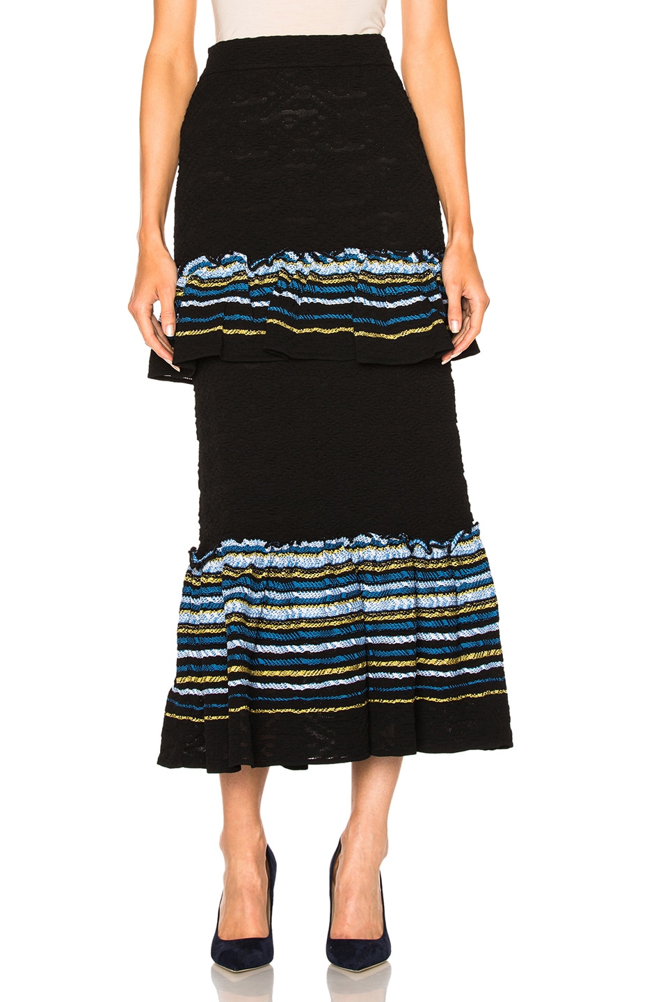 Image 1 of Peter Pilotto Jacquard Ruffle Knit Skirt in Navy