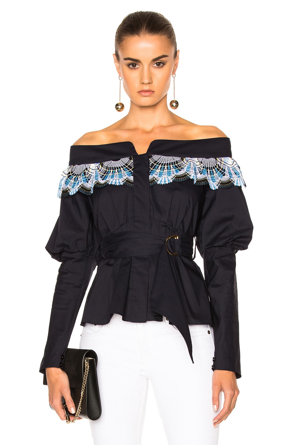 Image 1 of Peter Pilotto Cotton Lace Belted Top in Navy