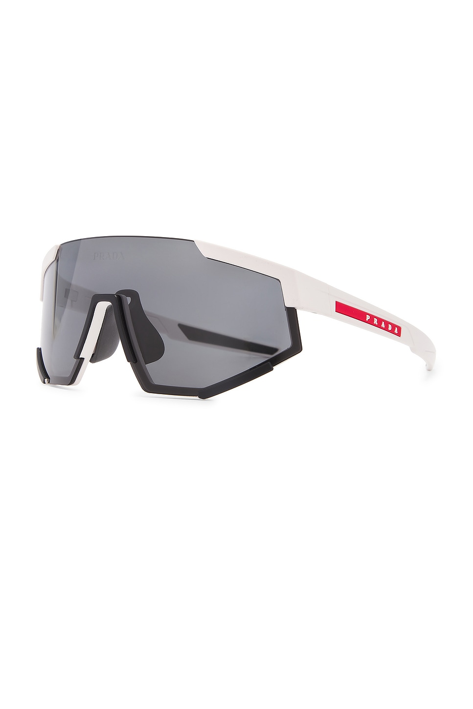 Shop Prada Linea Rossa Shield Sunglasses In White Rubber