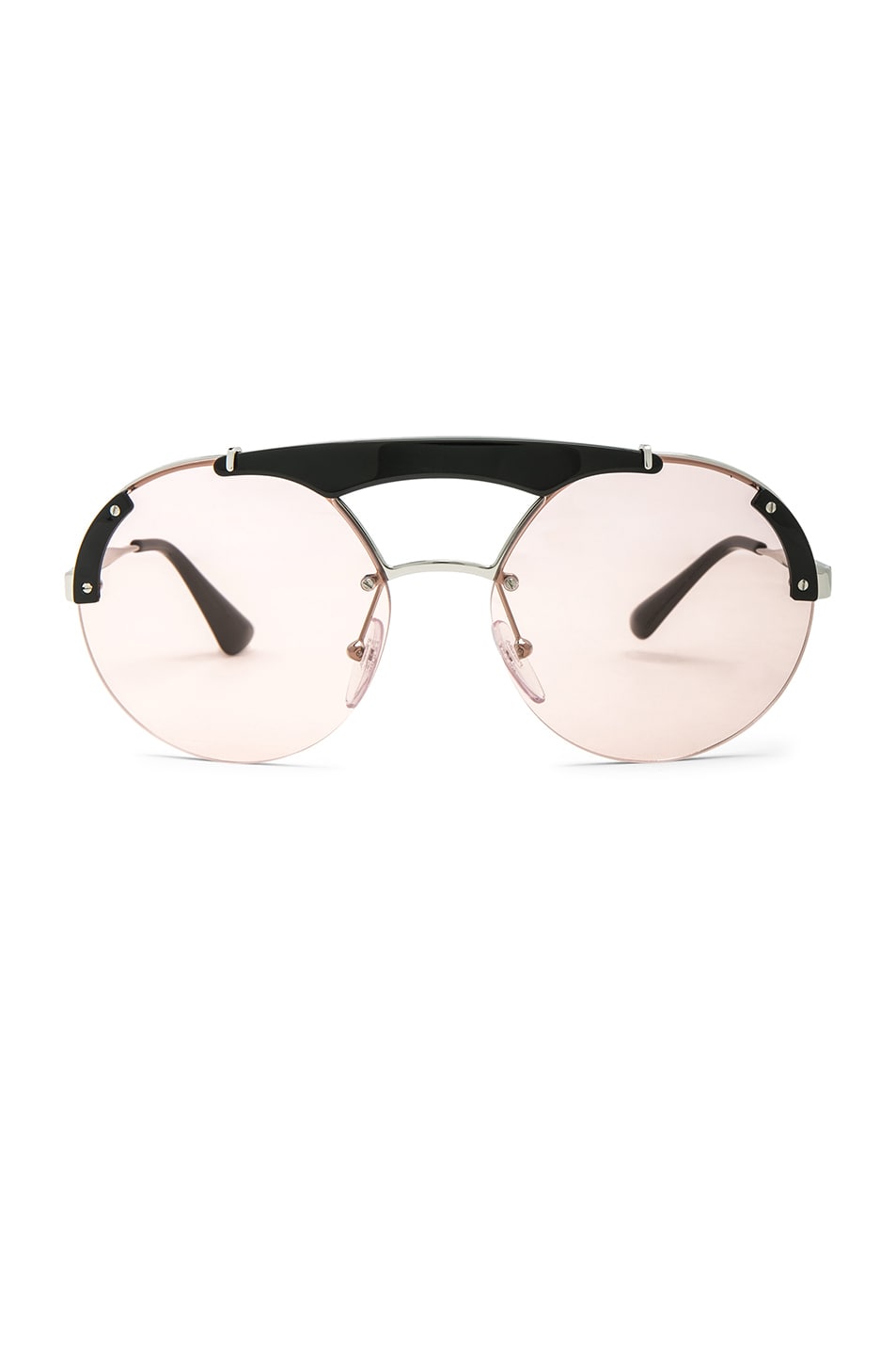 Image 1 of Prada Round Ornate Sunglasses in Silver, Black & Light Pink