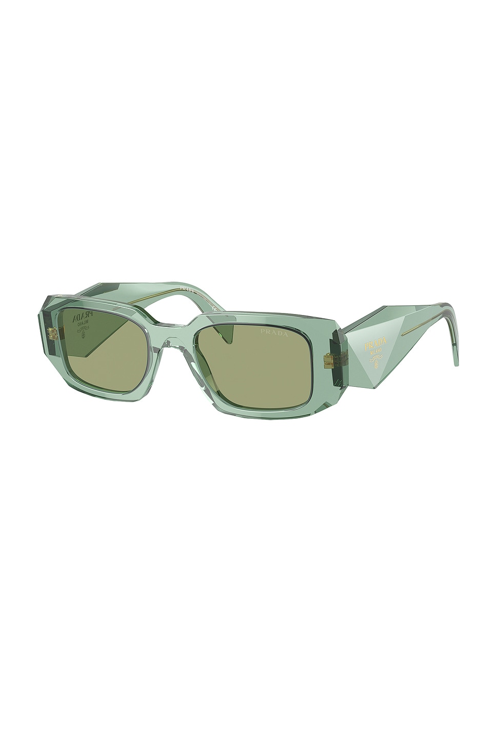 Shop Prada Rectangle Sunglasses In Transparent Green