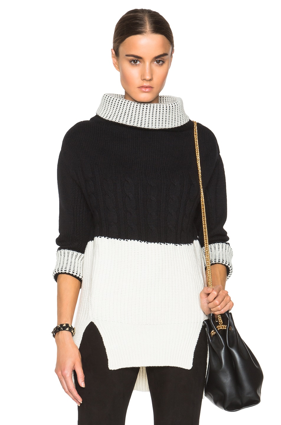 Image 1 of Prabal Gurung Nepalese Cashmere Bi Color Sweater in Black