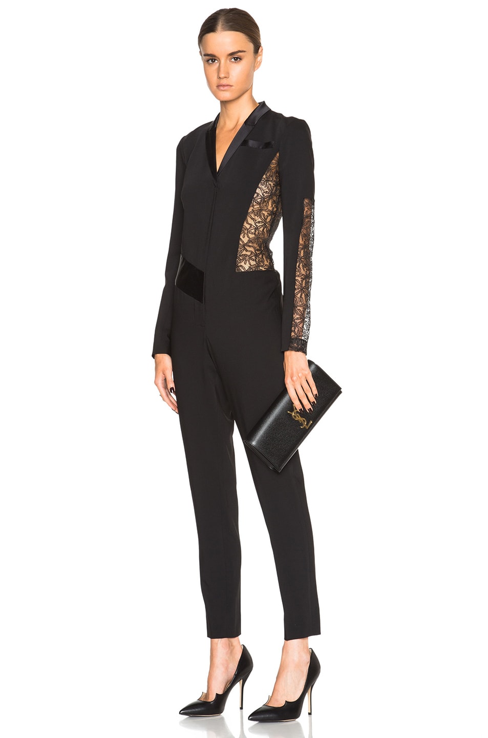 Image 1 of Prabal Gurung Technical Lace Insert Jumpsuit in Black