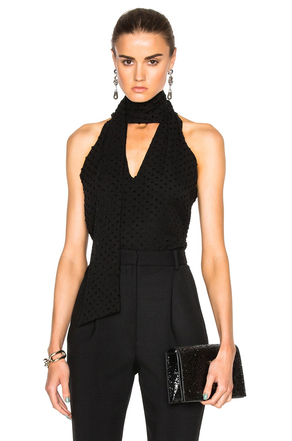 Image 1 of Prabal Gurung Cotton Silk Fil Coupe Tie Neck Blouse in Black