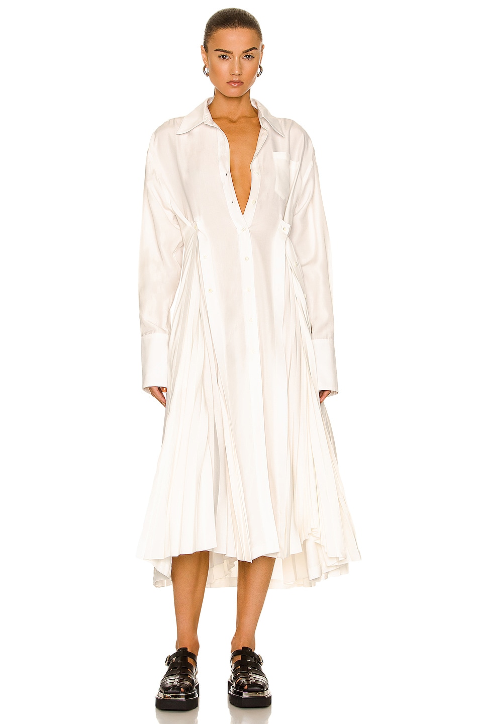 Image 1 of Peter Do Pleated Shirt Dress in Off White
