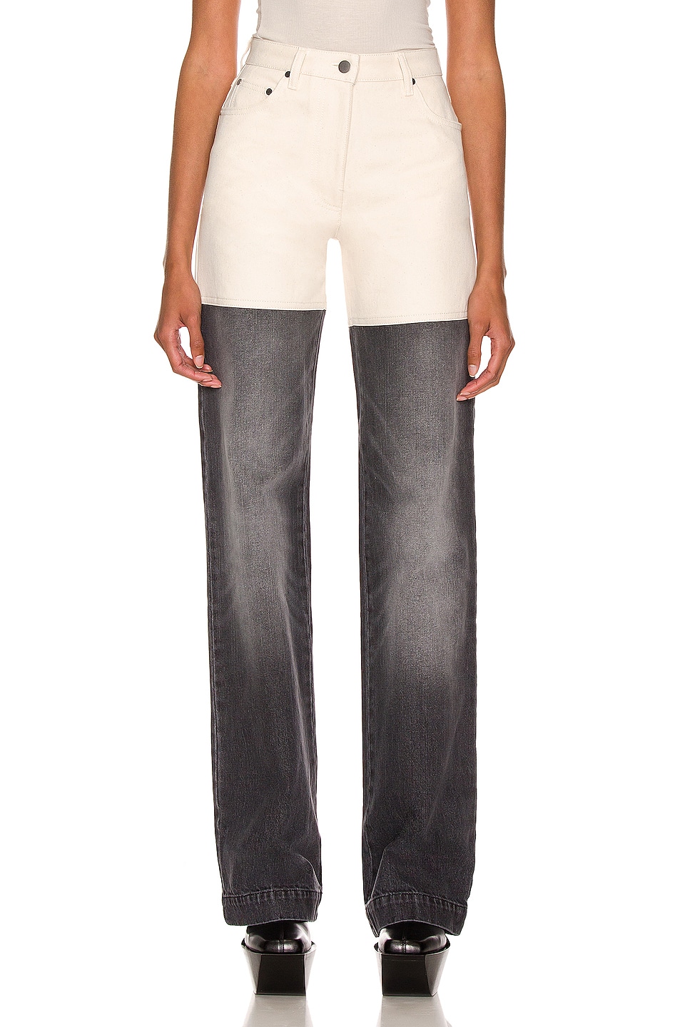 Image 1 of Peter Do Combo Denim Jean in Off White & Medium Grey
