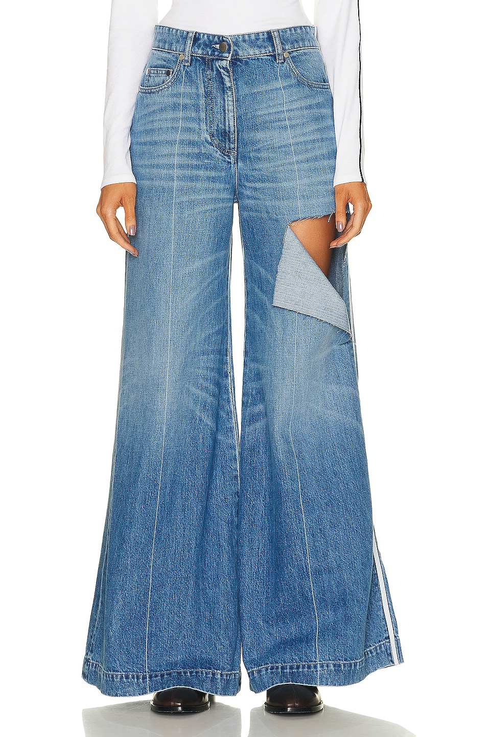 Image 1 of Peter Do Ripped Wide Leg Jeans in Light Blue