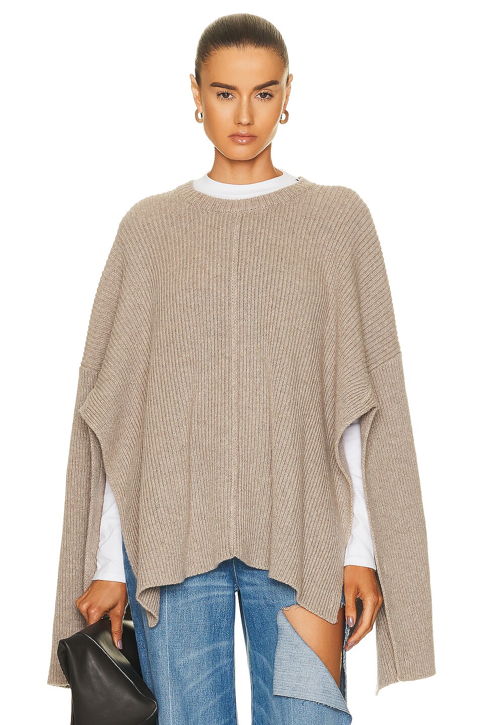 Image 1 of Peter Do Crew Neck Cape Sweater in Sand