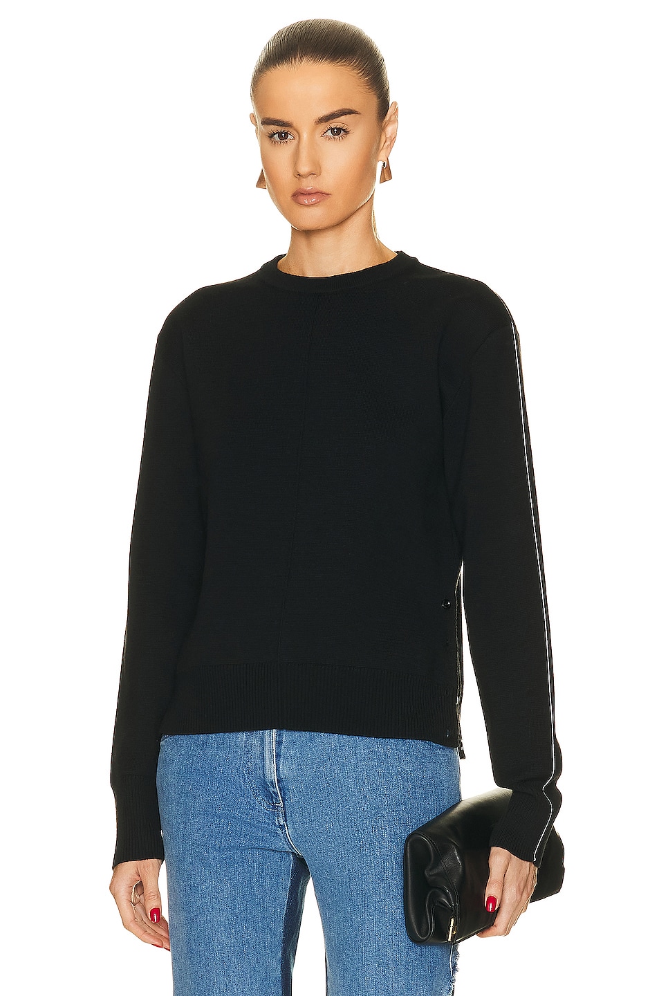 Image 1 of Peter Do Side Slit Crew Neck Sweater in Black