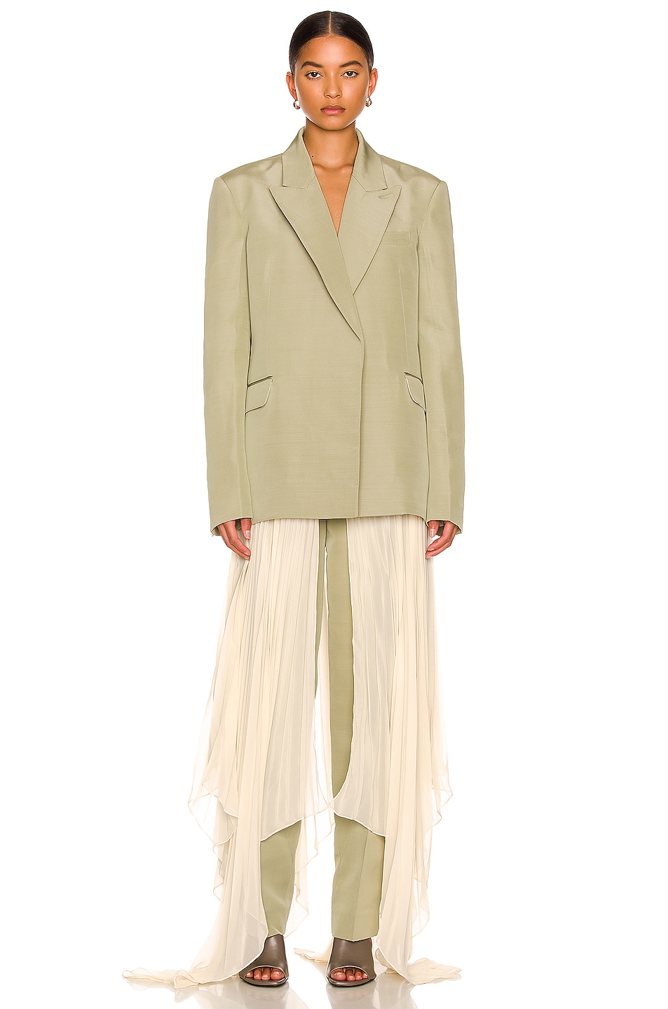 Image 1 of Peter Do Pleated Blazer in Sage & Nude