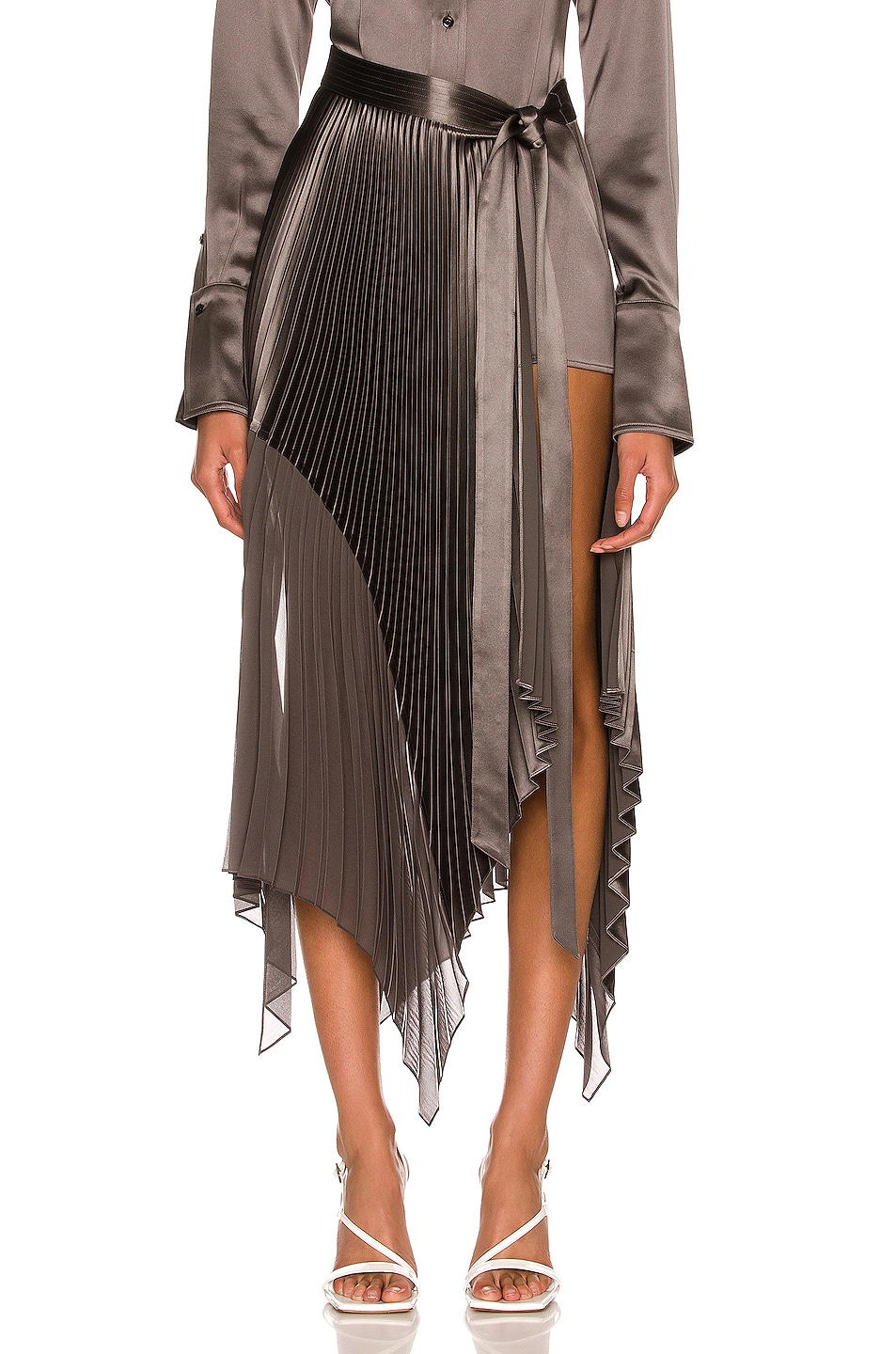 Image 1 of Peter Do for FWRD Combo Sliced Pleated Wrap Skirt in Warm Grey