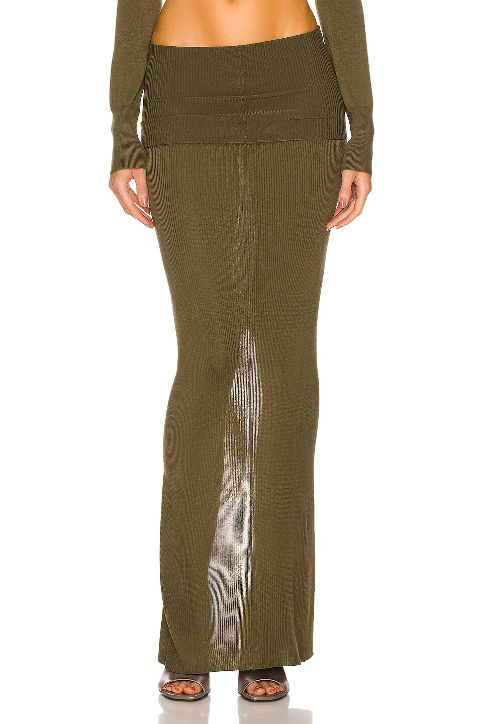 Image 1 of Peter Do Rib Knit Maxi Skirt in Olive