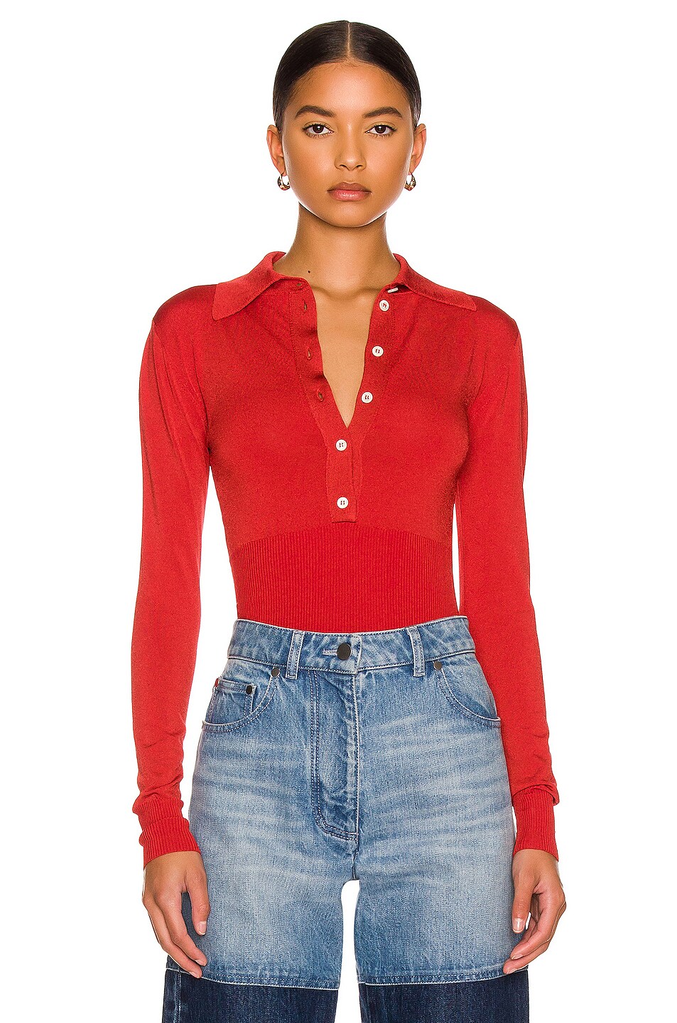 Image 1 of Peter Do Polo Knit Top in Red