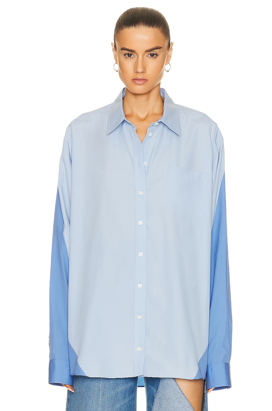 Image 1 of Peter Do Combo Twisted Oversized Shirt in Light Blue & Medium Blue