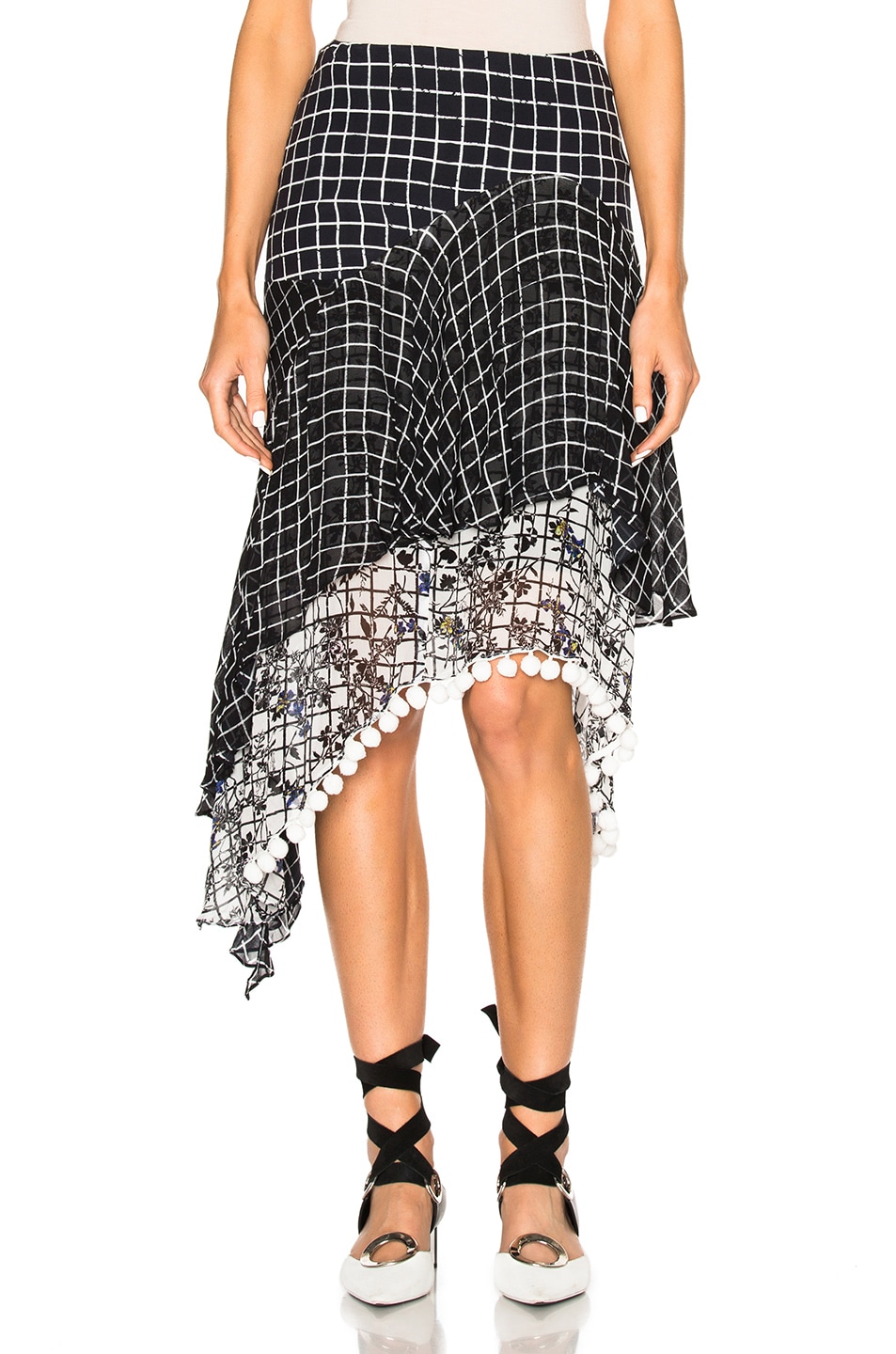 Image 1 of Preen Line Kendal Pompoms Skirt in Black & White Grid