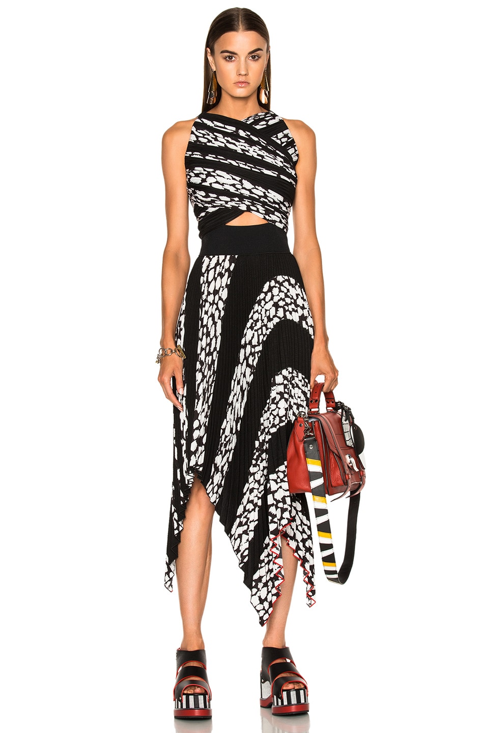 Image 1 of Proenza Schouler Printed Pleated Cloque Dress in Black Leopard Print