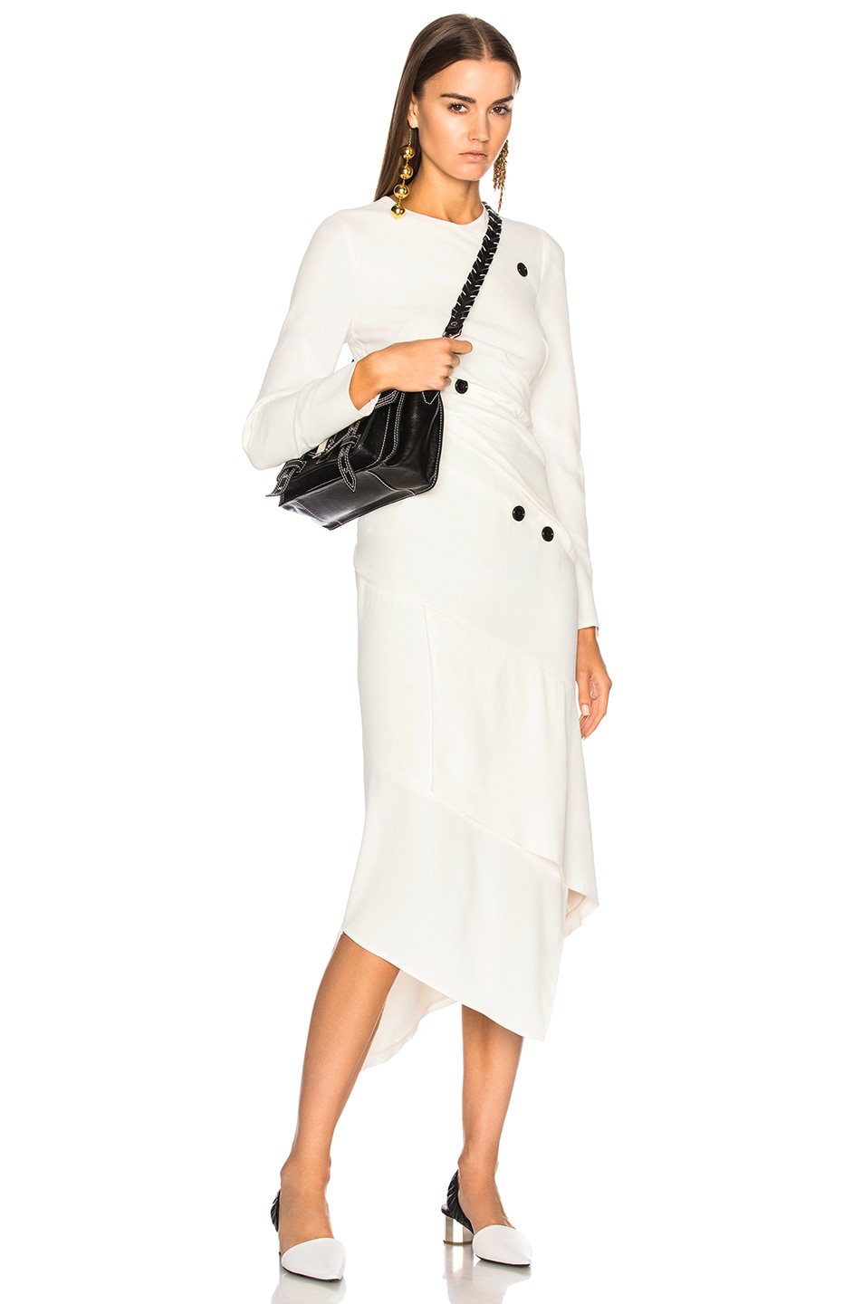 Image 1 of Proenza Schouler Satin Sable Long Sleeve Spiral Midi Dress in Off White