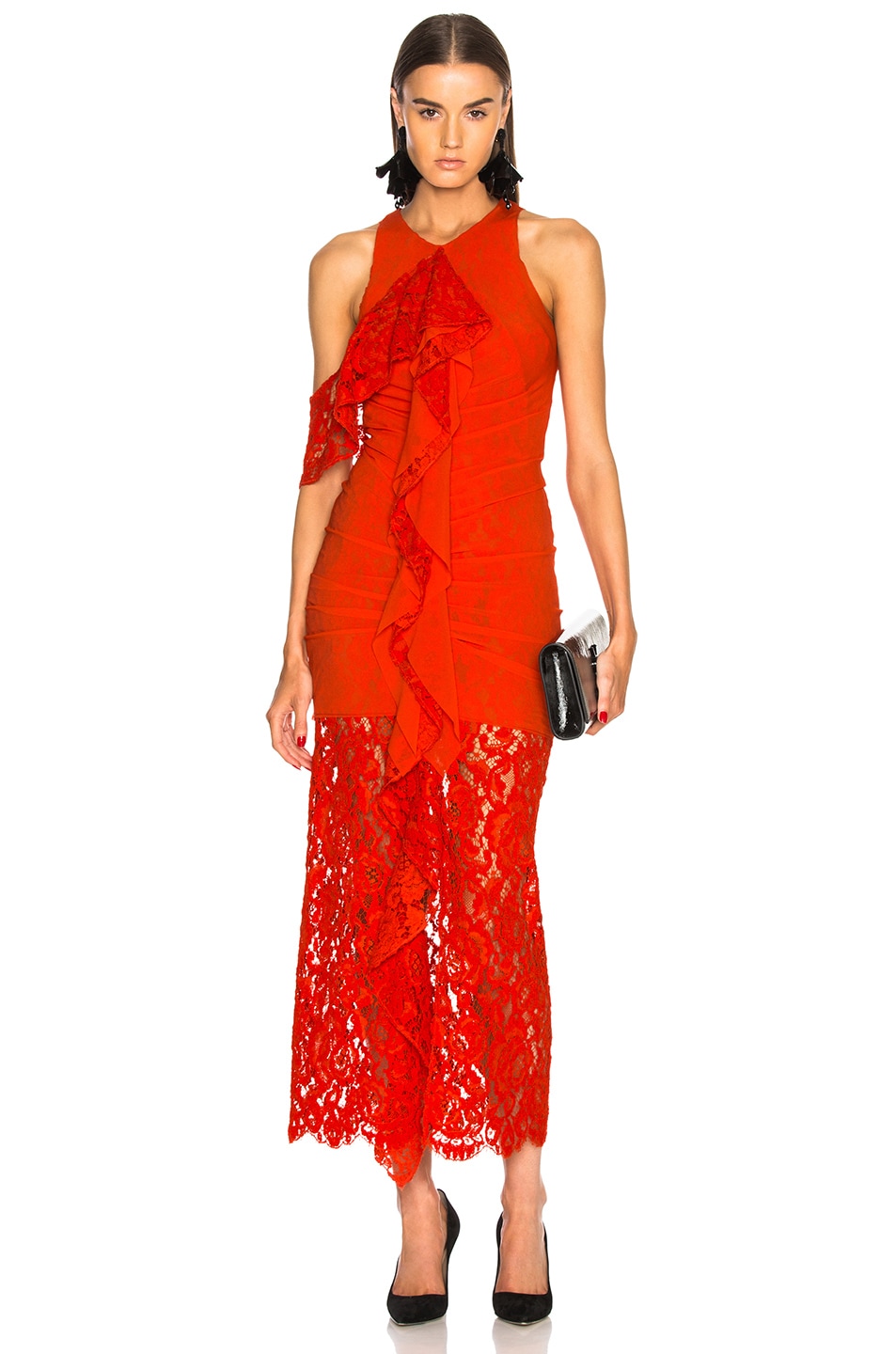 Image 1 of Proenza Schouler Corded Lace Ruffle Sleeveless Maxi Dress in Coral