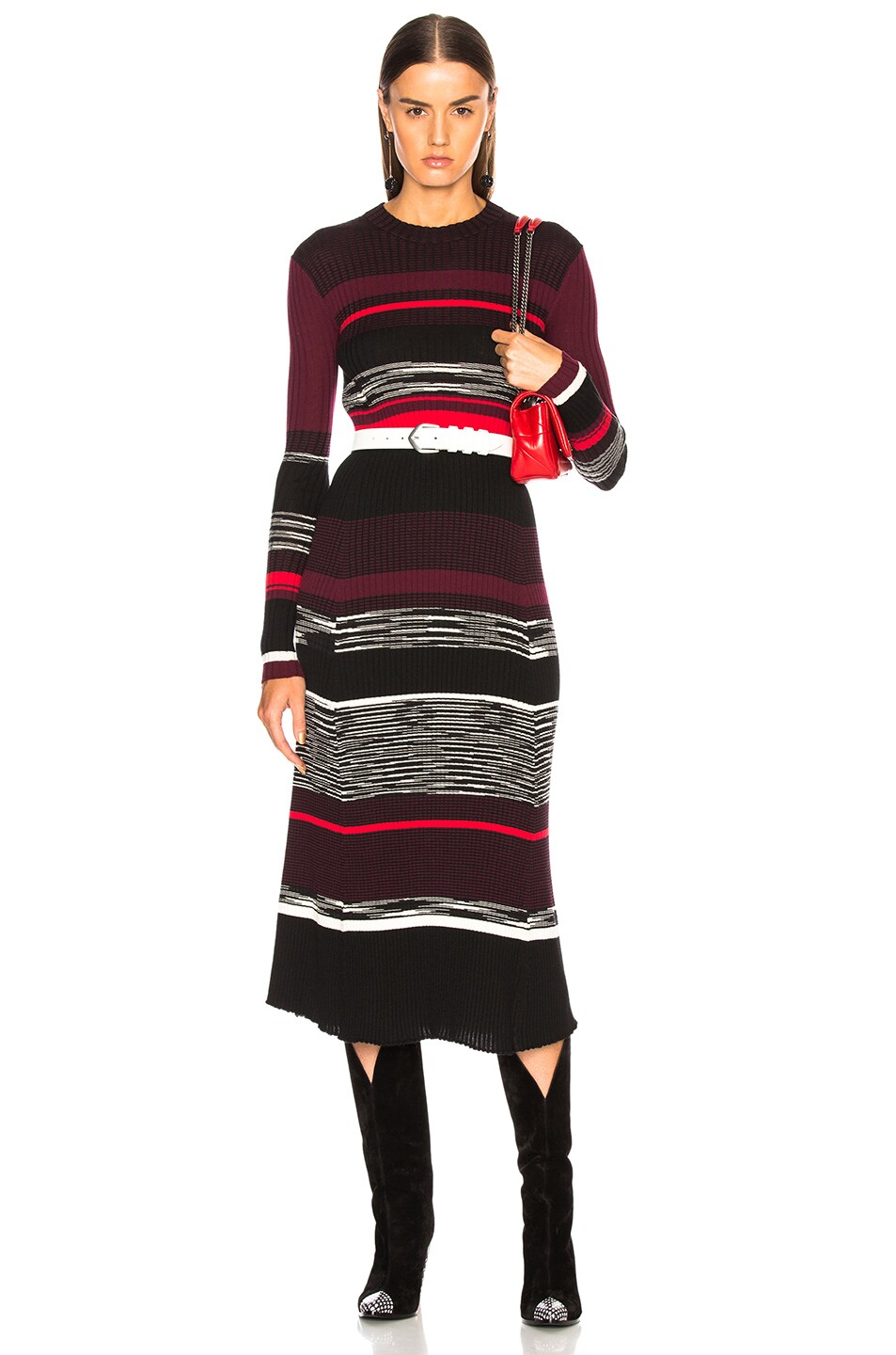 Image 1 of Proenza Schouler Space Dye Knit Midi Dress in Black & Burgundy