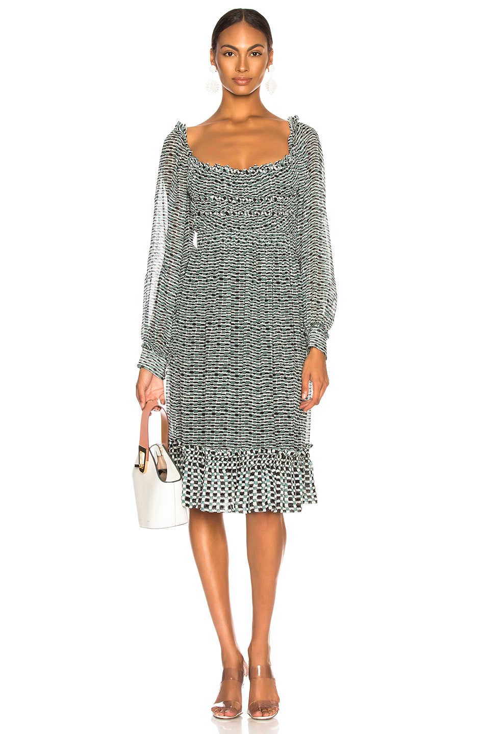 Image 1 of Proenza Schouler Print Dress in Bluestone & Blk Dot